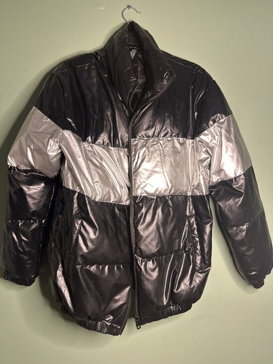 Men’s XL Down Filled Puffer Coat Black Heavy Warm Winter Jacket Streetwear Style - Picture 1 of 5